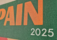 Text 'SPAIN 2025' on a green background